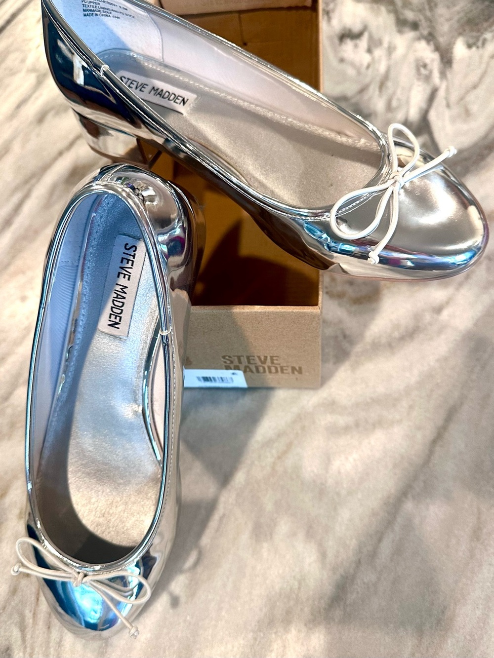 Steve Madden Silver Metallic Ballet Flats with Bow